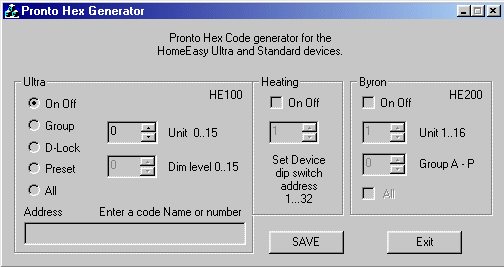 Home Easy Pronto RF code Generator Home Easy Pronto RF code Generator
