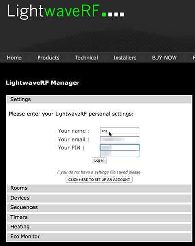 LightwaveRF Web Interface LightwaveRF Web Interface